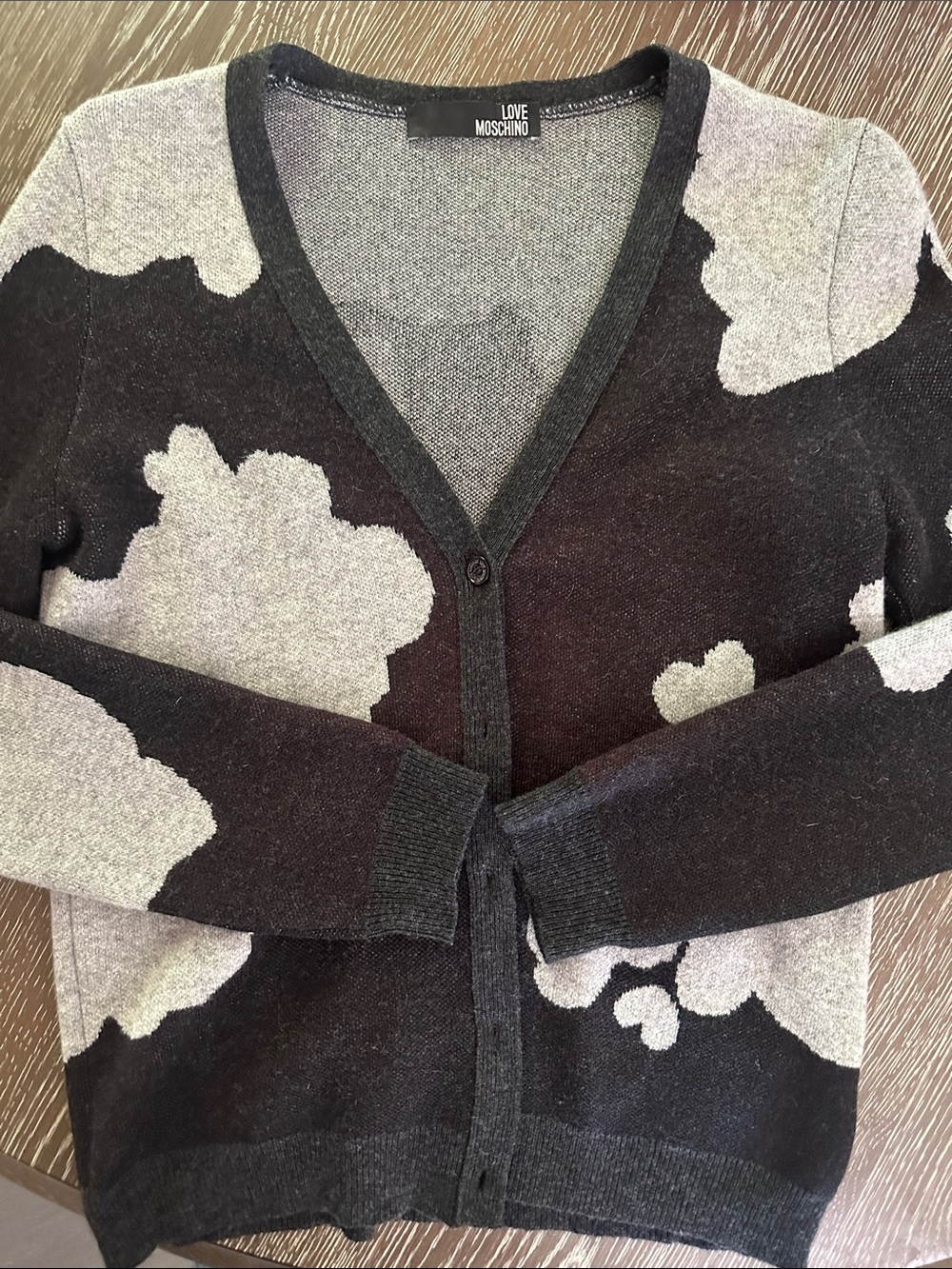 Love Moschino Cashmere Blend Cloud-Pattern V-Neck Cardigan